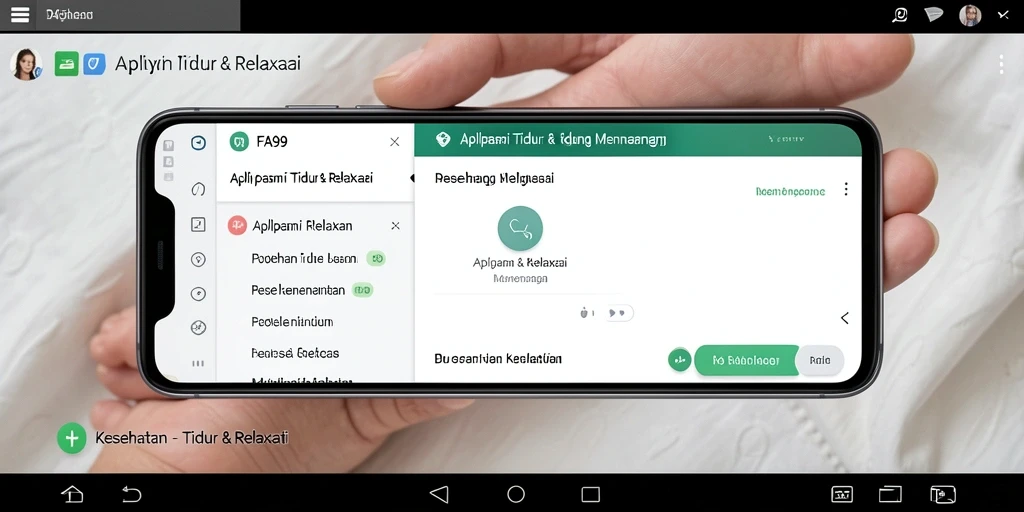 Antarmuka aplikasi FA99 yang menenangkan untuk Tidur & Relaksasi.