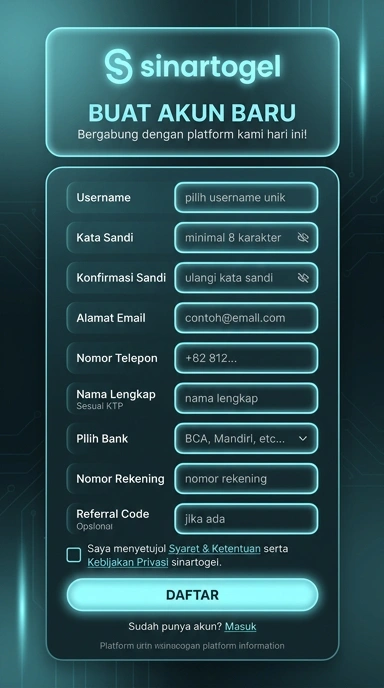 Buat Akun Baru di sinartogel untuk Pengguna Android
